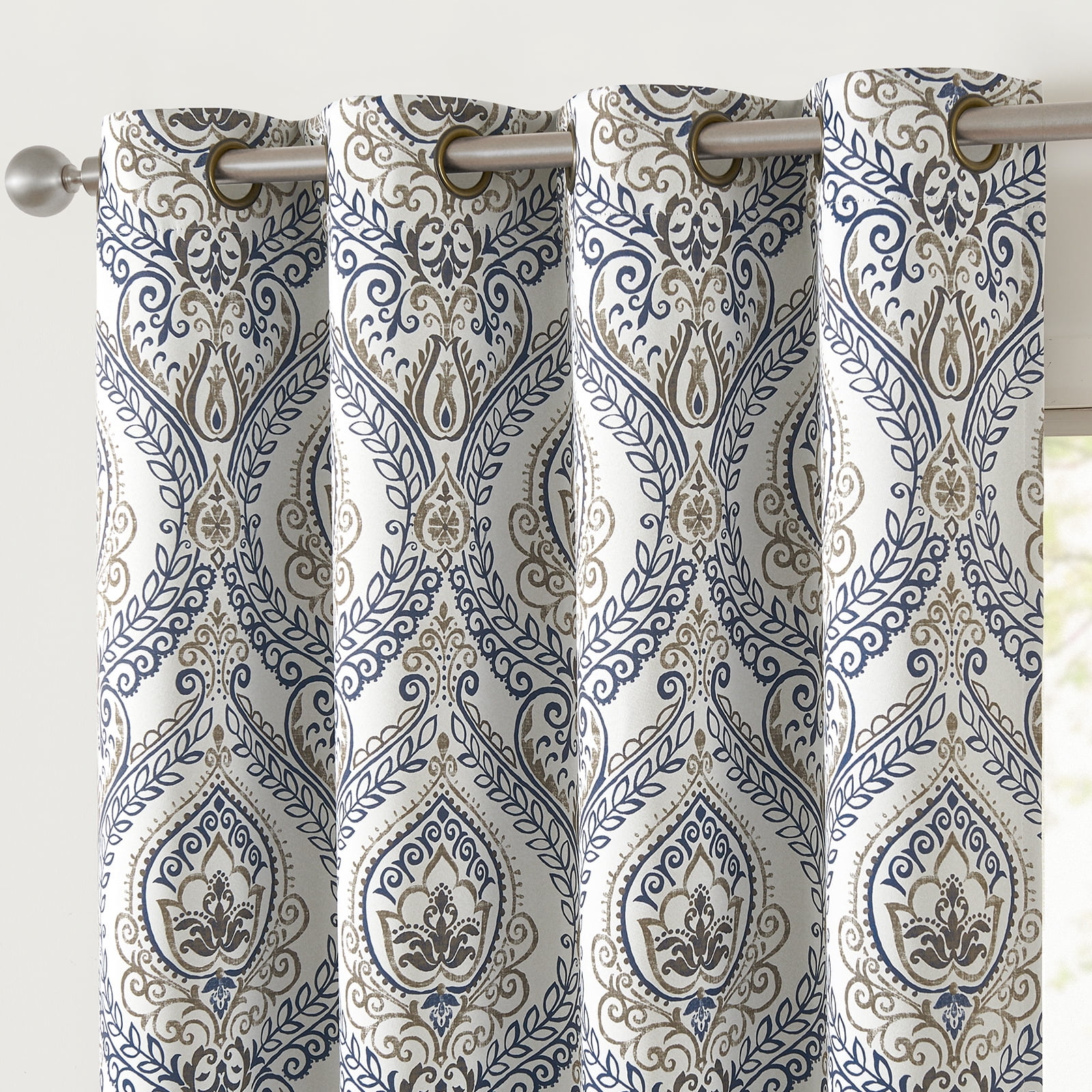 Curtainking 100% Blackout Curtains 63 in 2 Panels Blue Damask Medallion Window Curtains for Bedroom Grommet Thermal Insulated Drapes for Living Room Vintage Luxury Window Treatments Set