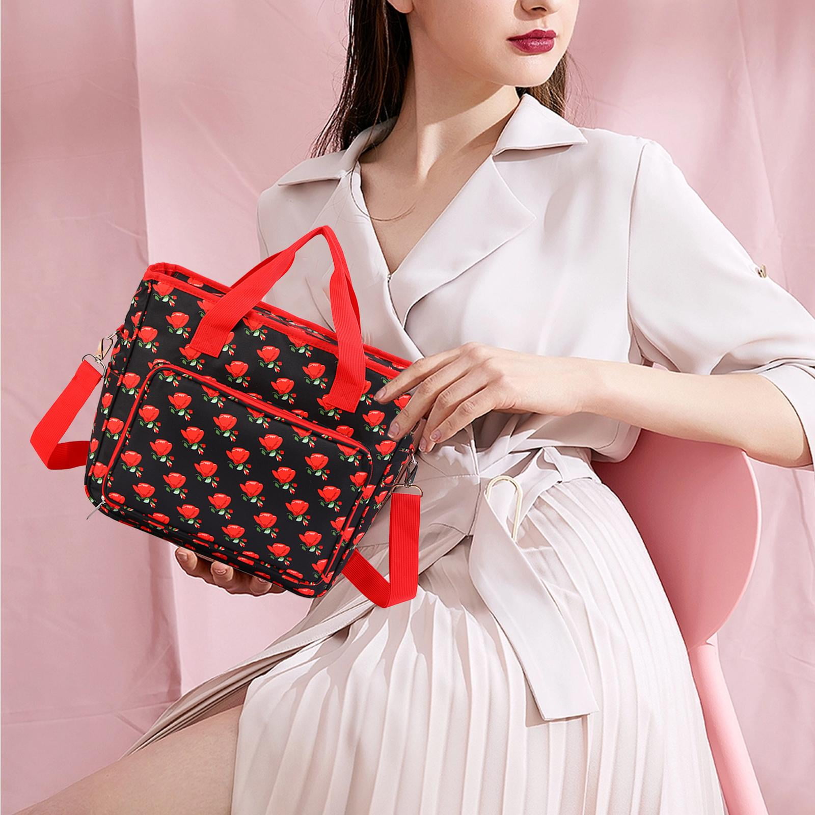 Wxqbjtam Yarn Storage Tote Bag Crochet Bag Lightweight Crochet Organizer Pockets Portable red