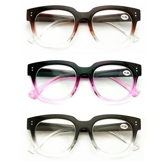 3 Pairs Women Bold Reading Glasses - Comfortable Oversized Clear Lens Reader DR07 2.50