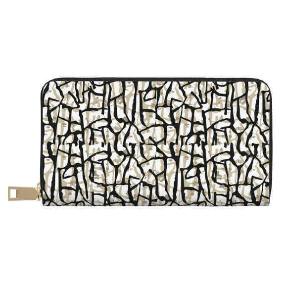 Leather Thin Slim Wallets for Women Men - abstractly lines Pattern Clutch Card Wallet for Women Men with Zipper