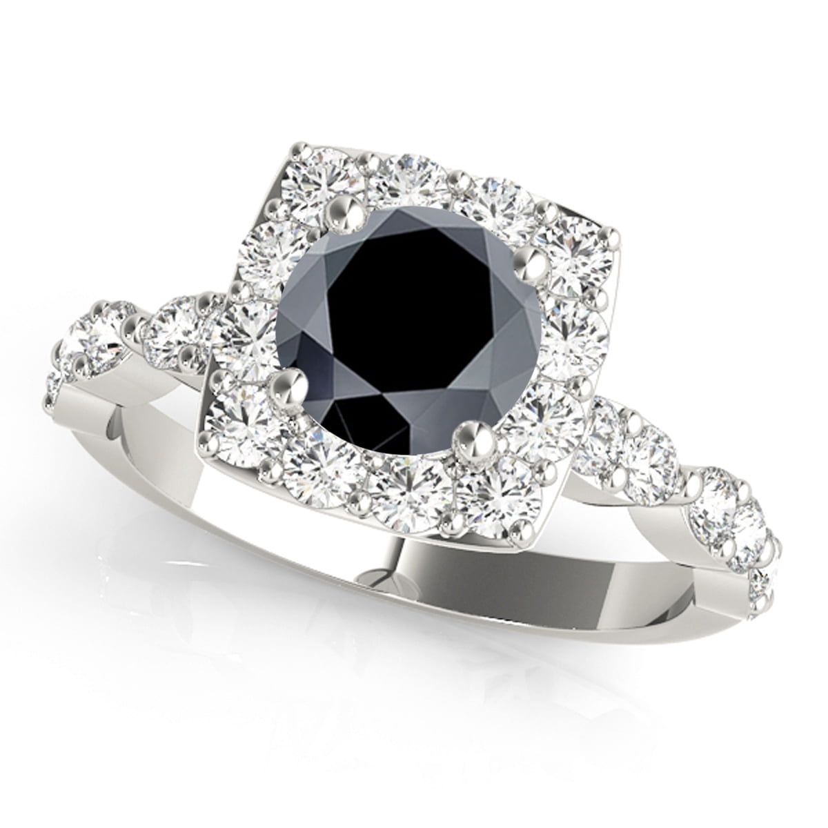 MauliJewels 1.75 Ct Black & Diamond Square Halo Engagement Ring 14K