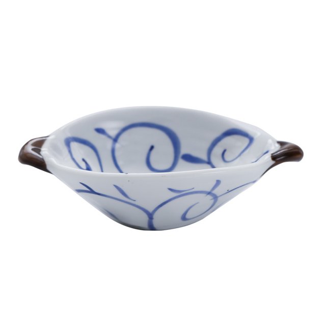 Ceramic Double-Handled Bowl with Heat-Resistant Design – Perfect for Dips, Snacks, Salads & Fruits | Stylish Blue and White Floral Pattern, Comfort Grip Handles, Dishwasher Safe for Home & Daily Use