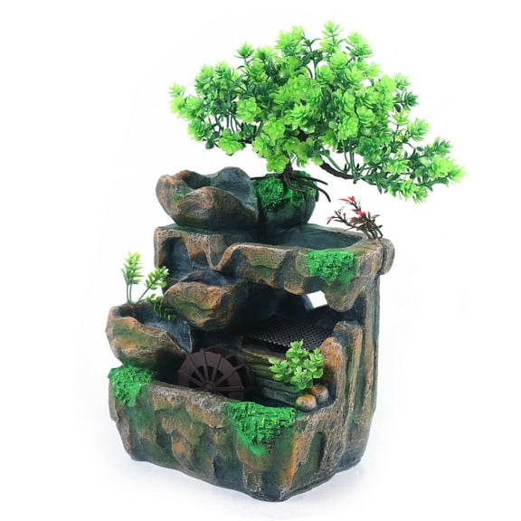 Mini Resin Rockery Fountain Desktop Waterfall Feng Shui Desktop Water Sound Indoor Desk Decor