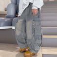 thumbnail image 6 of WMQPNNS Boy's Wide Leg Jeans with Multi-Pocket and Elastic Waist Boys Cargo Pants Size 8 Baggy Cargo Denim Pants Streetwear, Size 15-16 Years,2-Blue, 6 of 8