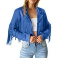 thumbnail image 2 of Women's Fringe Suede Jackets Fall Fashion Long Sleeve Tassel Motorcycle Coats Western Trendy Casual Outdoor Cropped Jackets, 2 of 8