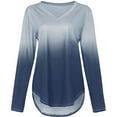 thumbnail image 2 of LYXSSBYX Womens Long Sleeve Dress Womens Long Sleeve V-Neck Gradient Colour Loose Casual Tee T-Shirt Tops, 2 of 4