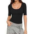 thumbnail image 2 of MOYIKO Womens Half Sleeve Scoop Neck Slim Fitted T Shirts Casual Basic Tees Summer Tops Clothes, 2 of 7
