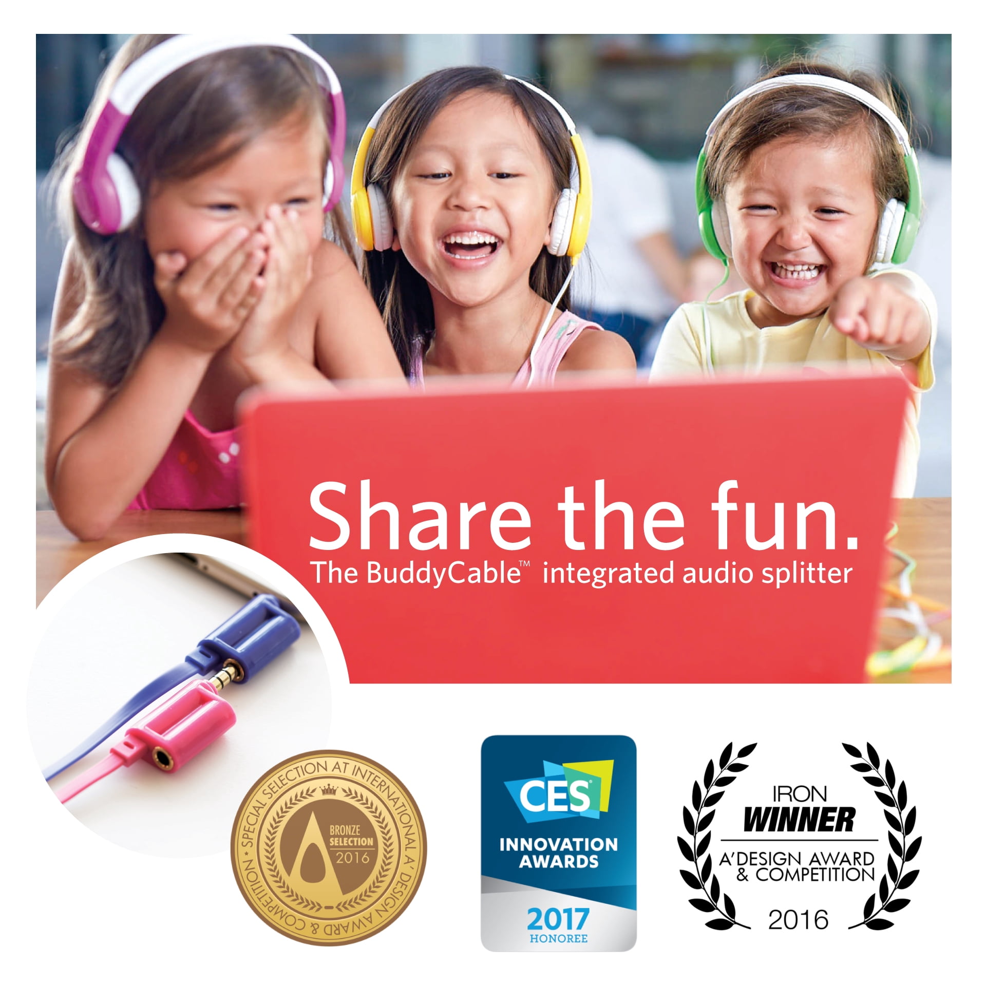 Buddyphones Volume Limiting Kids Headphones Model Explore | In Line Mic | Detachable Cable | Built in Headphone Spliter