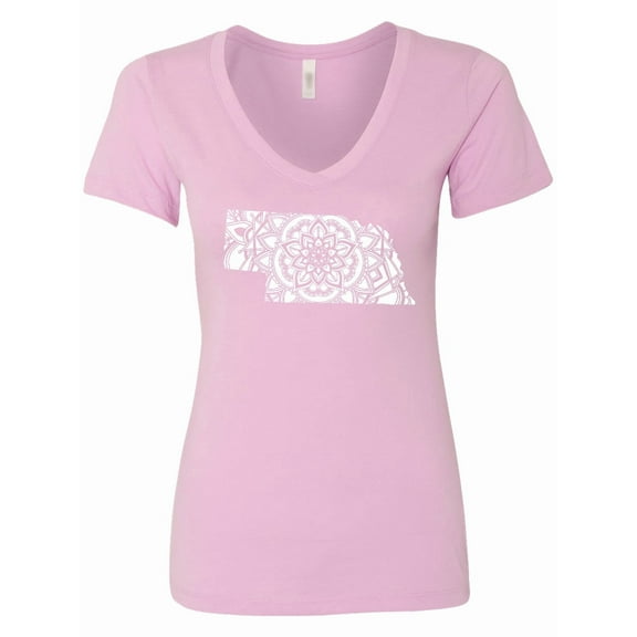 Inktastic Nebraska Silhouette Mandala Women's V-Neck T-Shirt