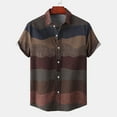 thumbnail image 2 of MIUOWANP Men's Short Sleeve Shirts Casual Striped Print Button Lapel Beach Shirt Size XL(10)Coffee, 2 of 9