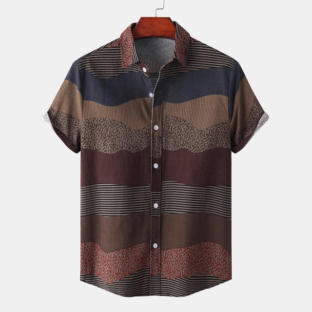 KIHOUT Chemises d'Été pour Hommes Liquidation Chemise Hawaïenne à Manches Courtes pour Hommes Chemise de Plage Patchwork Été Décontractée à Boutons Col Rabattu