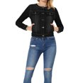thumbnail image 1 of INSPIRE CHIC Veste en Denim Courte à Manches Longues Sans Col à Boutons pour Femme Noir TP, 1 of 5