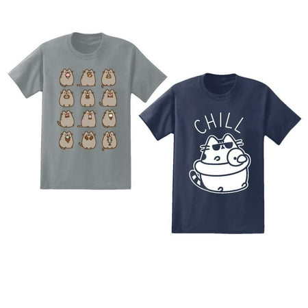 Pusheen Mens 2 Pack Shirts The Cat 2 Pack T-Shirts (Large)