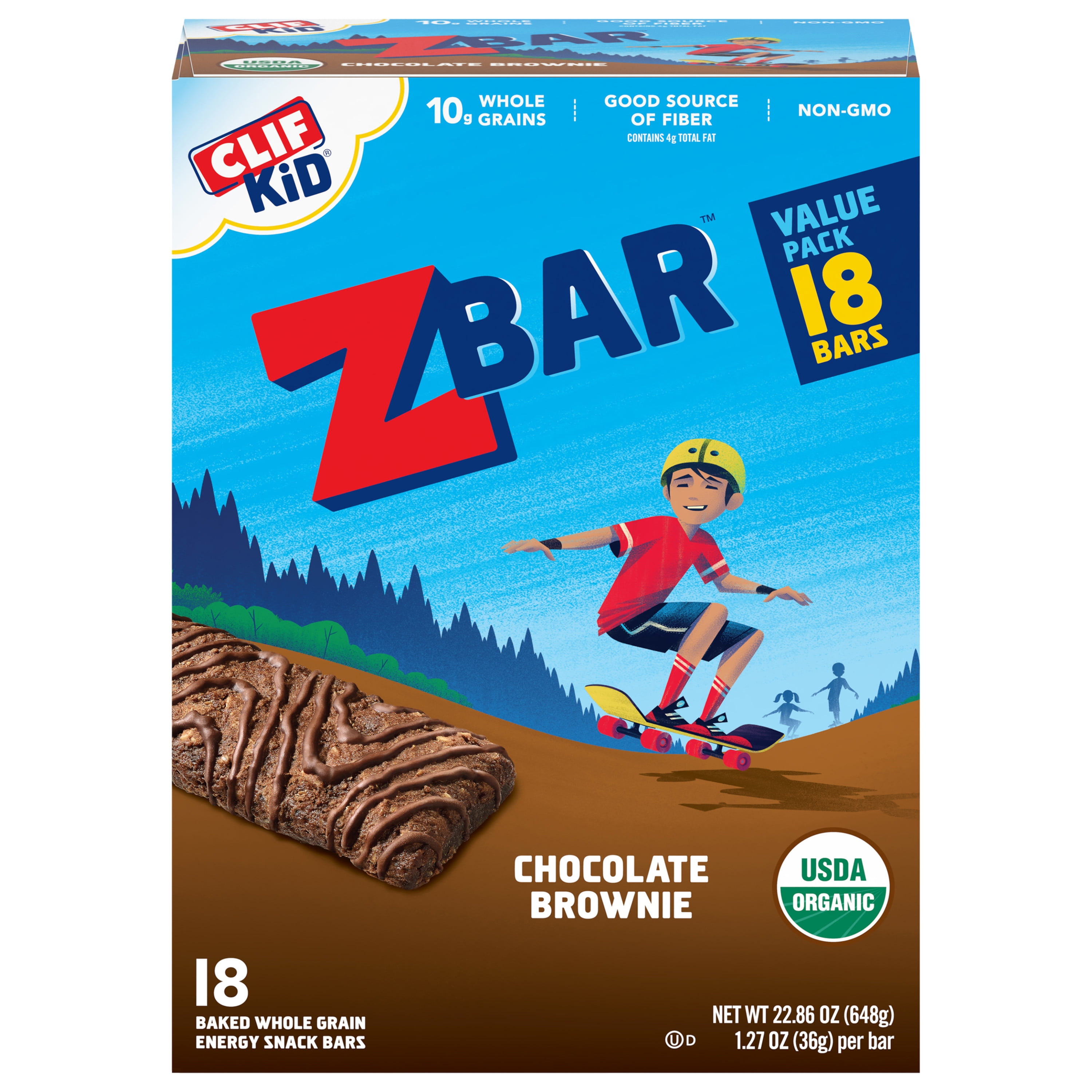 Clif Kid Zbar, Organic, Whole Grain Energy Snack Bars, Granola Bars, Chocolate Brownie, 18 Ct, 1.27 oz