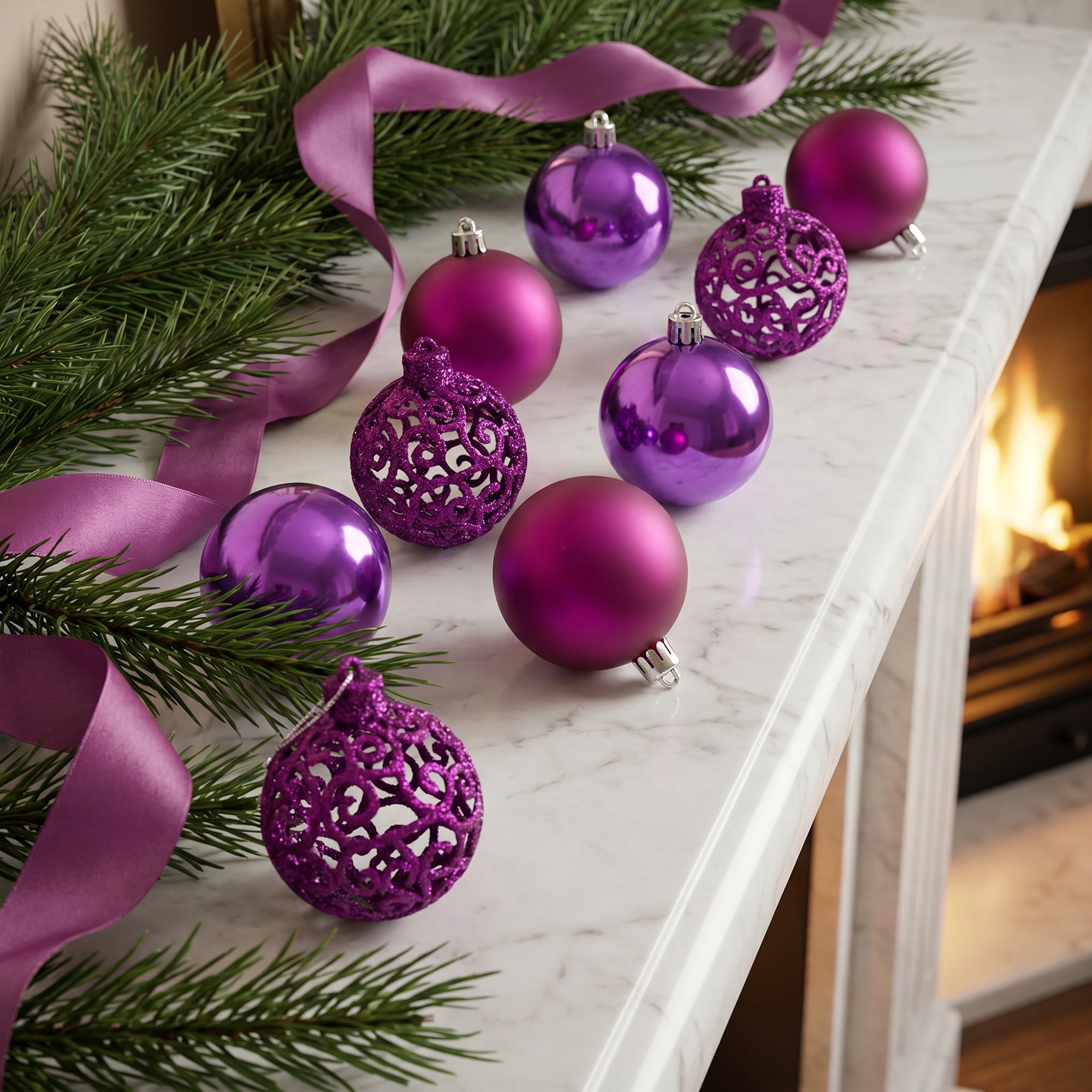 Unique Bargains 6 Pack Electroplated Sphere Orbs Christmas Tree Ornaments Purple 2.4"