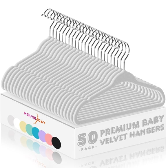 HOUSE DAY Velvet Baby Hangers 50 Pack, Space Saving Toddler Hangers Kids Hanger Velvet, 11 Inch Childrens Small Hanger for Kids C