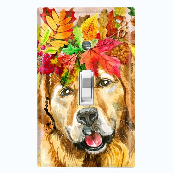 Metal Light Switch Plate Cover Cute Golden Retriever Leaf Crown DOG011