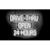 SpellBrite DRIVE-THRU OPEN 24 HOURS LED Sign for Business. 35.1" x 23.8" White DRIVE-THRU OPEN 24 HOURS Sign Has Neon Sign Look, LED Light Source. Visible from 500 Feet, 8 Animations.