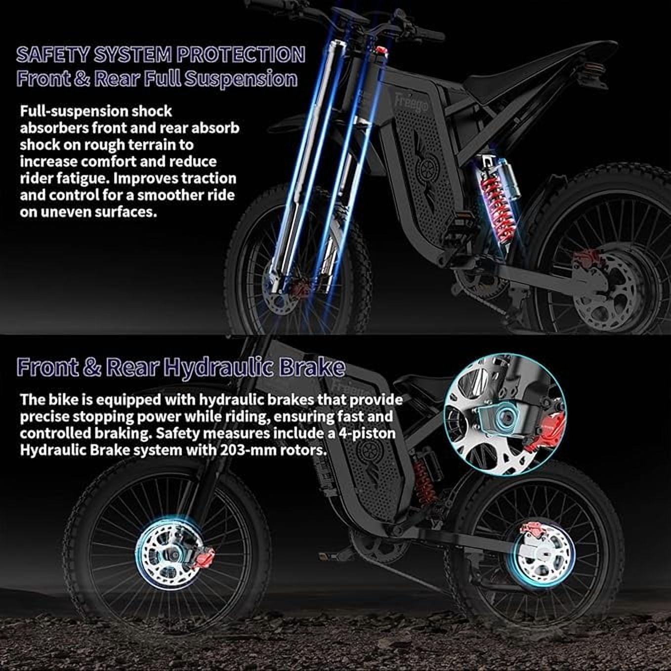 Freego X2Pro 6000W(Peak)Motor 60V 30Ah Battery Electric Motorcycle for Adults,Electric Dirt Bike Teens ,50MPH Off Road Electric Bicycle,19x2 Full Suspension/Four-Piston Hydraulic Brake UL2849
