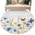 thumbnail image 2 of Round Area Rug 5ft,Country Flowers Butterflies Washable Carpet Non-Slip Runner Accent Rugs Indoor Floor Mat for Bedroom Living Room Decor,Yellow Blue Floral on Wood, 2 of 9