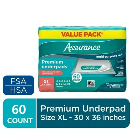Unisex Premium Underpad for Adults, XL , Maximum Absorbency (60 Count)
