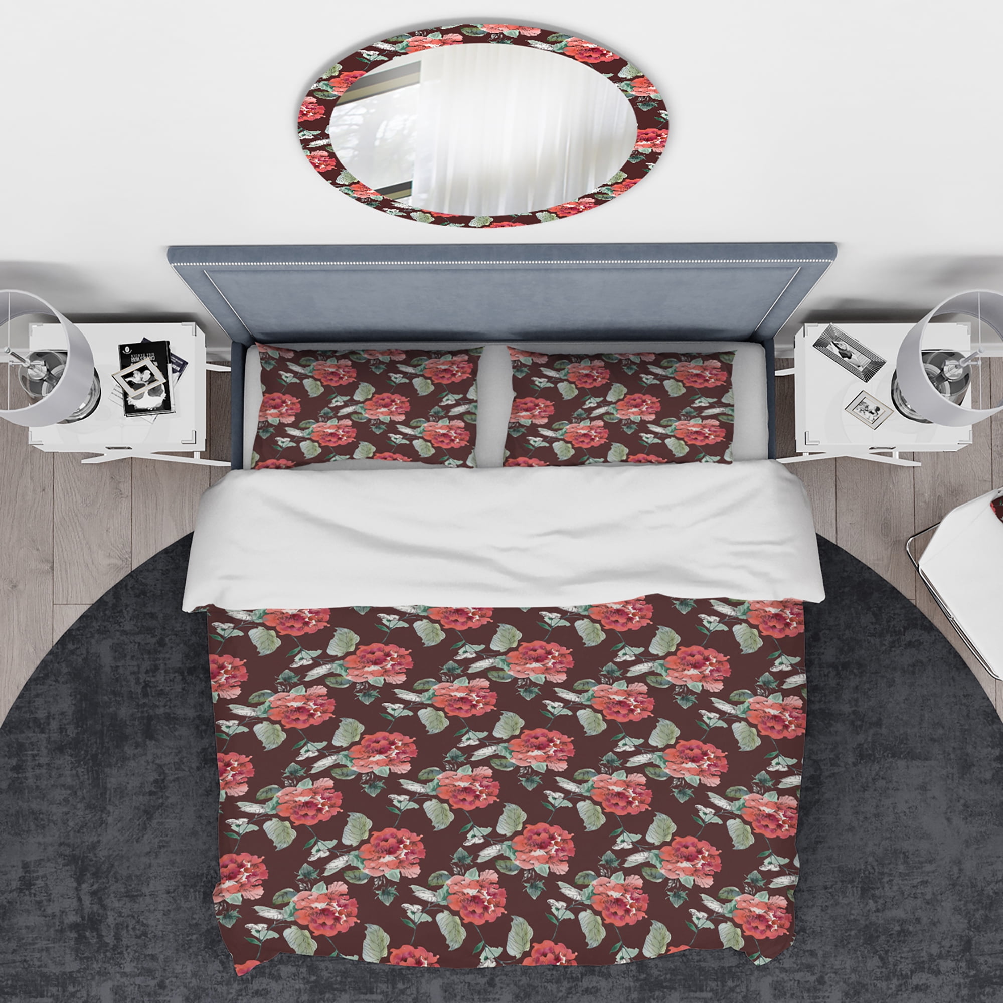 Designart 'Red Rose in Brown Background' Traditional Duvet Cover Set