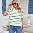 thumbnail image 4 of de Punto A Rayas de Corta para Mujer, Camiseta Corta con Cuello en V y Corte Entallado. Verde XL, 4 of 9