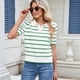 thumbnail image 4 of de Punto A Rayas de Corta para Mujer, Camiseta Corta con Cuello en V y Corte Entallado. Verde XL, 4 of 9