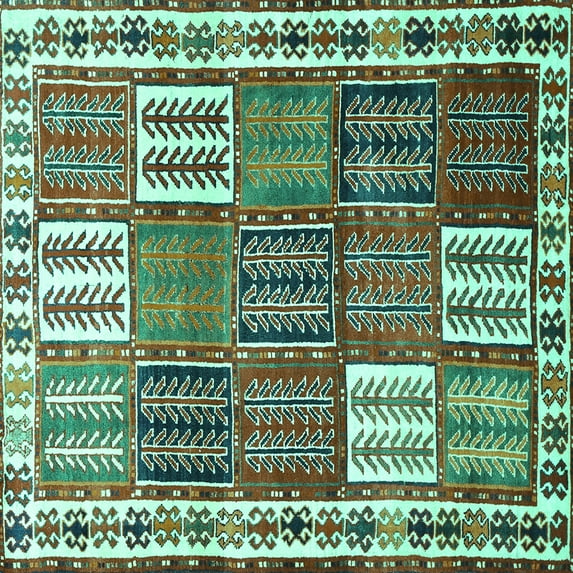 Ahgly Company Machine Washable Indoor Square Persian Turquoise Blue Traditional Area Rugs, 7' Square