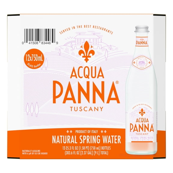 Acqua Panna Natural Spring Water, 25.3 fl oz glass water bottle (12 pack)