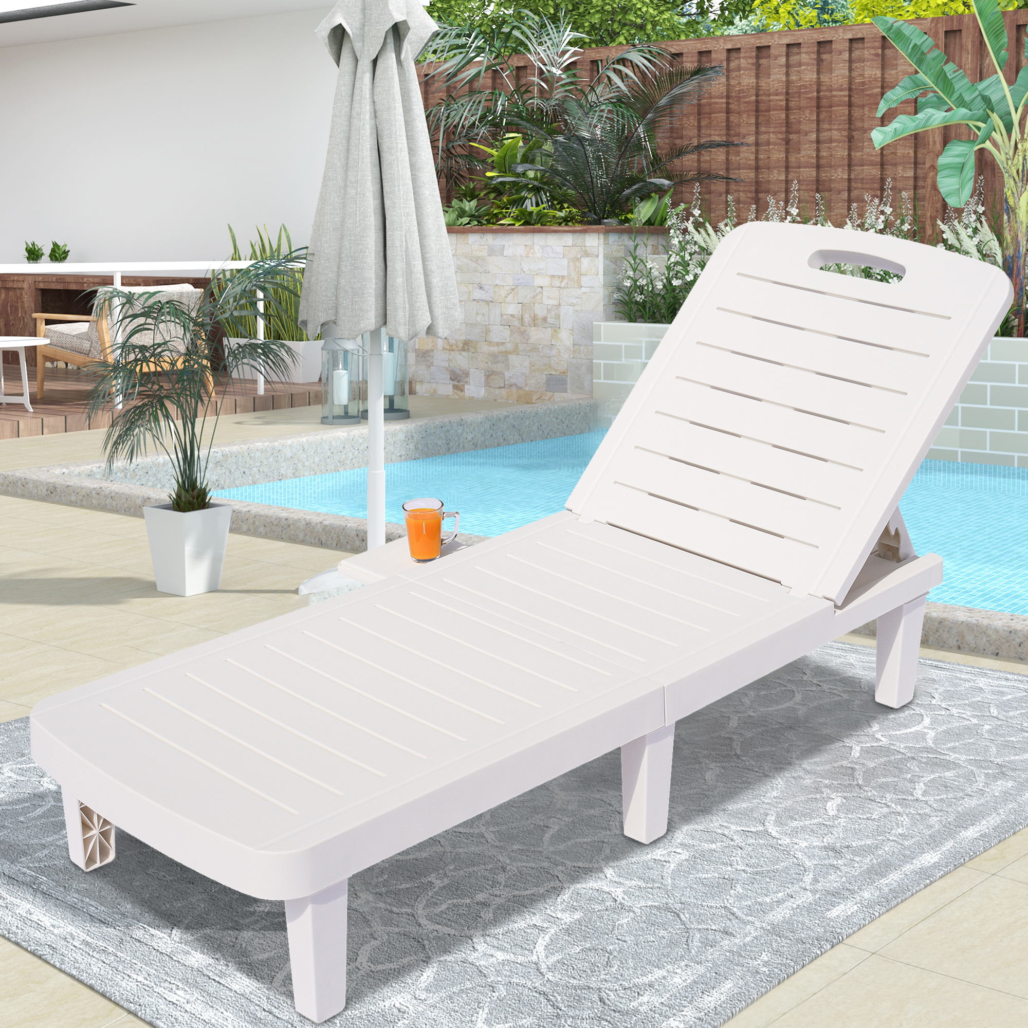 Patio Lounge Chair Set of 2, Adjustable Chaise with Side Table, Outdoor Lounger Recliner for Poolside, Patio, Backyard, Wood Texture Design | Waterproof | Easy to Assemble | Max Weight 330 lbs White - image 3 of 10
