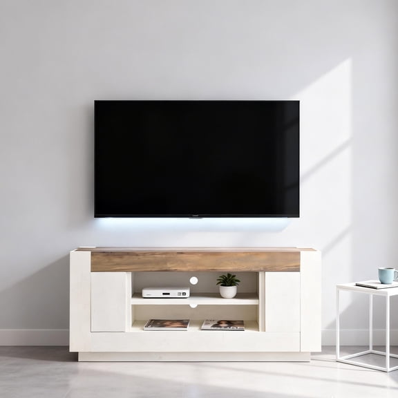 OKD TV Stand for 70 Inch TV, Modern Entertainment Center with Storage Cabinet & Open Shelves, Cable Management for Living Room, Antique White