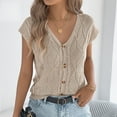 thumbnail image 6 of YUGYXL Women Spring Summer Sweater Vest Short Sleeve V Neck Casual Lightweight Button Down Cardigan Ribbed Knit Tank Top Khaki L, 6 of 8