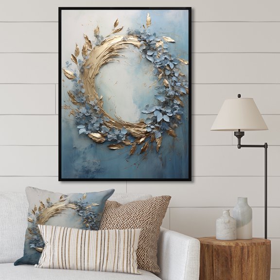 Designart "Simplicity In Bold And Blue Wreath" Wreath Floater Framed Canvas Wall Art