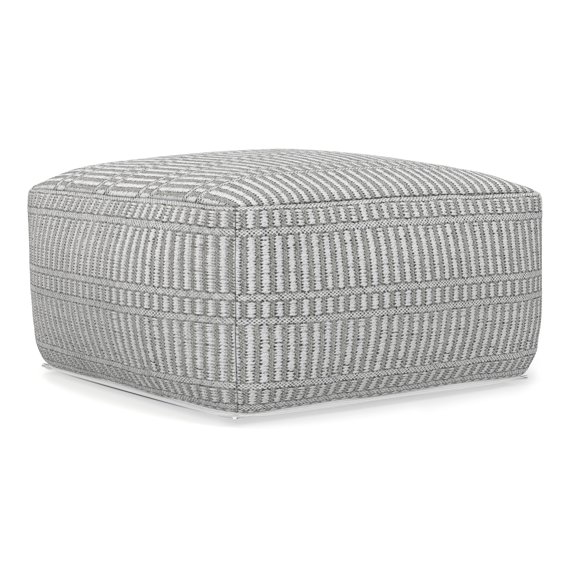 Simpli Home Safford 20 inch Wide Boho Outdoor/Indoor Square Pouf in Grey/White Recycled Polyester, Assembled