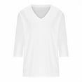 thumbnail image 4 of Ayfxijin Fall Tops for Women,Women's Fashion Solid Color Loose T-shirt 3/4 Sleeves Blouse V-Neck Casual Tops, 4 of 5