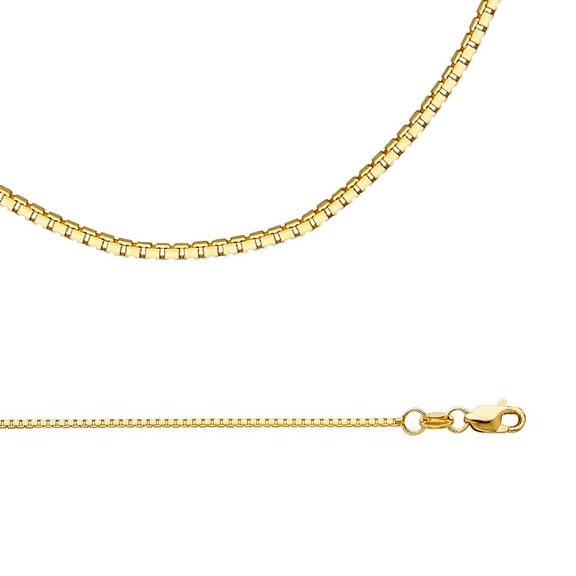 Box Necklace Solid 14k Yellow Gold Chain Square Links Plain Polished Style Genuine, 1 mm - 16 inch