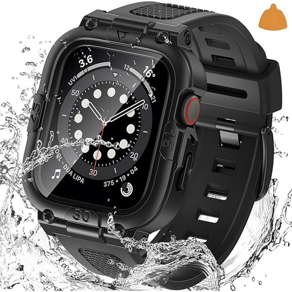 Goton 3 in 1 Waterproof Case and Band with Tempered Glass Screen Protector for Apple Watch Series 10 9 8 7 6 5 4 SE2 SE Ultra 46mm 42mm 44mm 40mm 45mm 41mm 49mm, Bumper Cover for iWatch Accessories