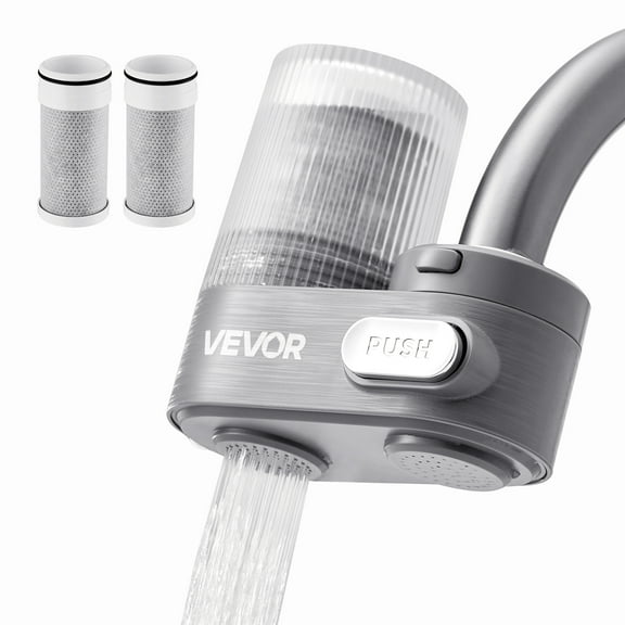 VEVOR Faucet Mount Water Filter, Vertical Water Purifier for Sink Tap, Carbon Fiber Filter, Removes Chlorine Lead with 3 Filters, Fits Most Kitchen or Bathroom Faucets, Gray
