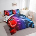 thumbnail image 4 of Feelyou Red Blue Gamepad Bedding Comforter Set 7pcs, Fashion Neon Square King Bedding Sets, Teens Kids Boys Girls Reversible Bed Sheets, Ultra Soft Bedroom Decor, 4 of 9