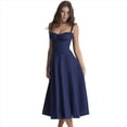 thumbnail image 1 of Vestido Bohemio de Verano para Mujer, Estilo Midi con Corsé, Informal, con Tirantes Finos y Cordones, Estilo Fluido Azul Marino M, 1 of 10