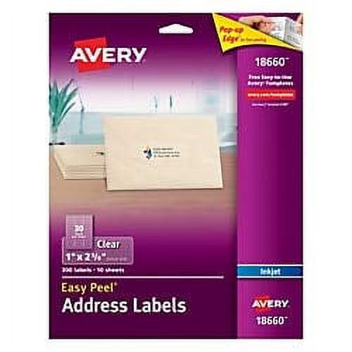 AVERY Matte Frosted Clear Address Labels for Inkjet Printers, 1" x 2-5/8", 300 Labels (18660)