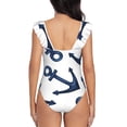 thumbnail image 5 of Goofa Navy Blue Anchor Print Women's Ruffled One Piece Swimsuit V Neck, 5 of 7