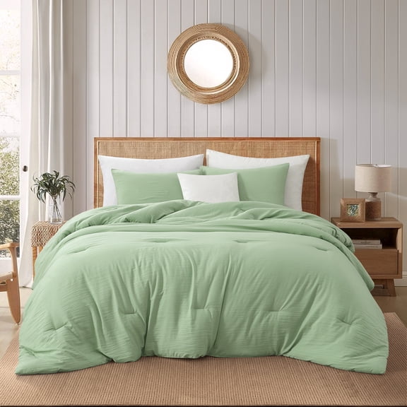 Nanshing Home Queen Comforter Set, Sage Soft Prewashed Solid All Seasons Bedding, Luxury Fluffy 3 Pieces Bed Set, 1 Lightweight Comforter (90"x90") and 2 Pillow Shams (26"x20")