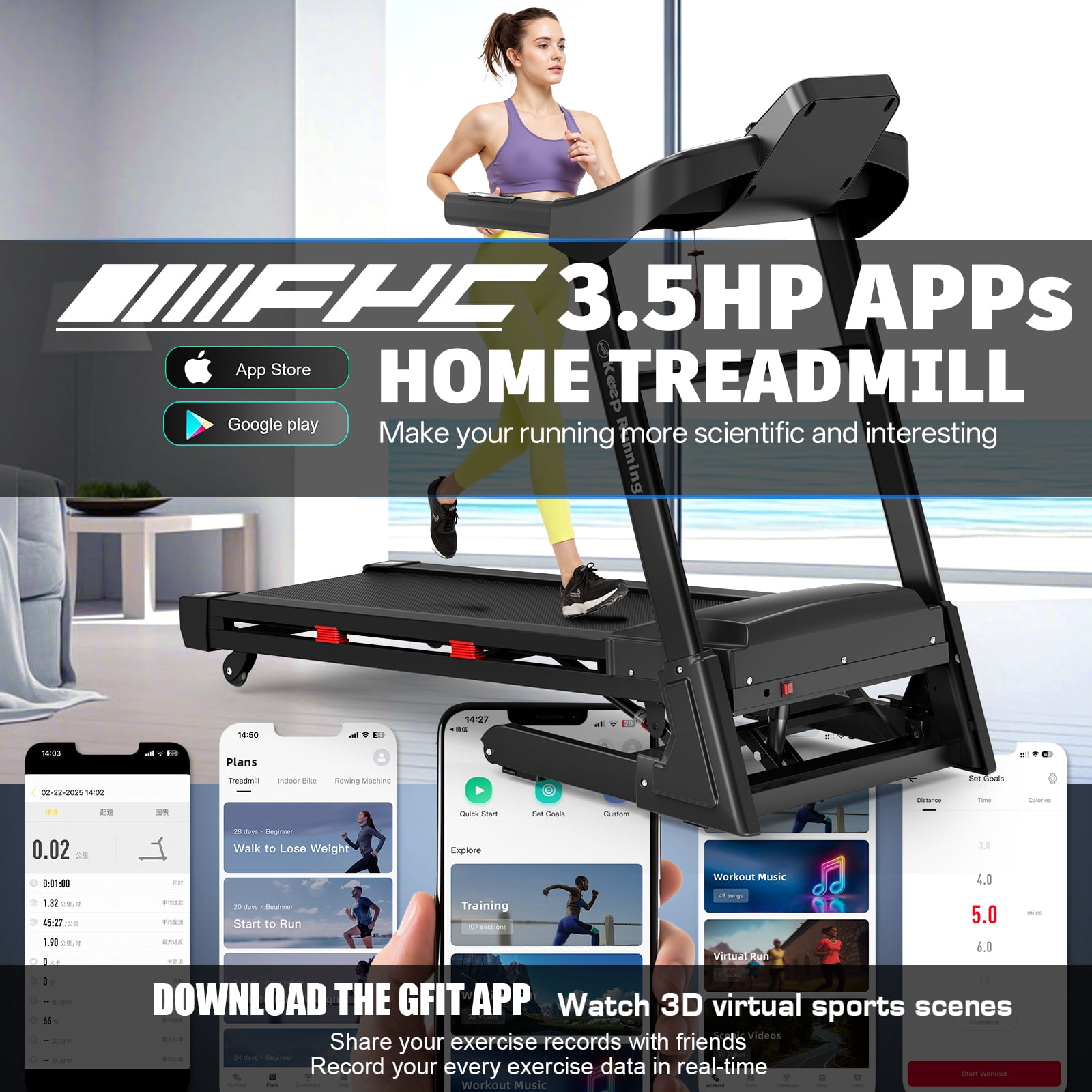 FYC 400lb Capacity 3.5 HP Treadmill with 15% Auto Incline for Home - Heavy Duty Foldable Treadmill with APP/Bluetooth - 18 Inch Wide Belt Folding Treadmill