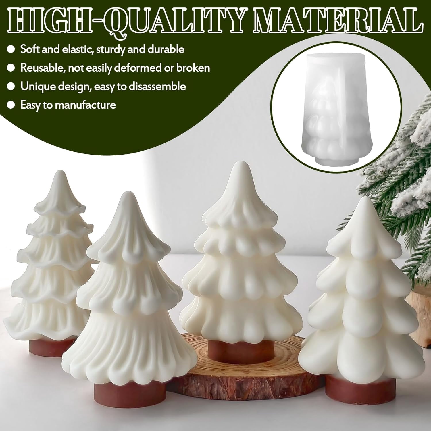 3D Christmas Tree Silicone Mold, Tree Shaped Candle Molds for Candle Making, Epoxy Resin Castinf Mould for DIY Wax Soap Art Craft Christmas Decoration (4pcs)