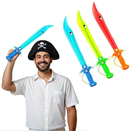 Set of 6 Deluxe Shark Pirate 23.4" LED Light Up Flashing Buccaneer Swords for Realistic Play, Halloween Party, Costume Accessories Multicolored