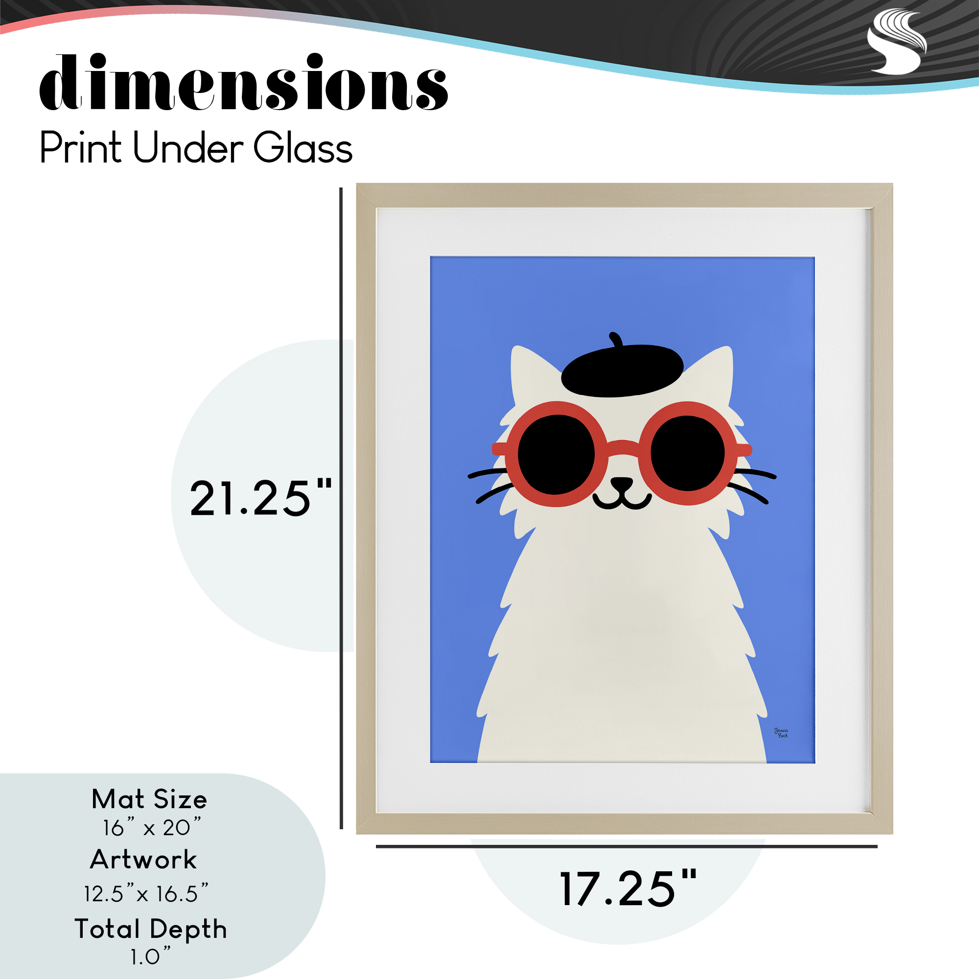 Stylish French Cat Birch Framed Print Under Glass, design by Jessica Beck