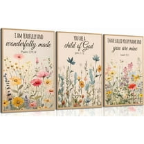 Christian Flowers Wall Art Bible Verse Floral Canvas Paintings Psalm Religious Faith Pictures Wall Decor Nursery Wildflower Scripture Posters Prints for Girls Room Living Bedroom Unframed