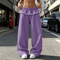 thumbnail image 2 of Wide Leg Sweatpants for Women Fashion Solid Color Loose Elastic Waist High Waist Straight Leg Long Pants With Lace Pockets, 2 of 6